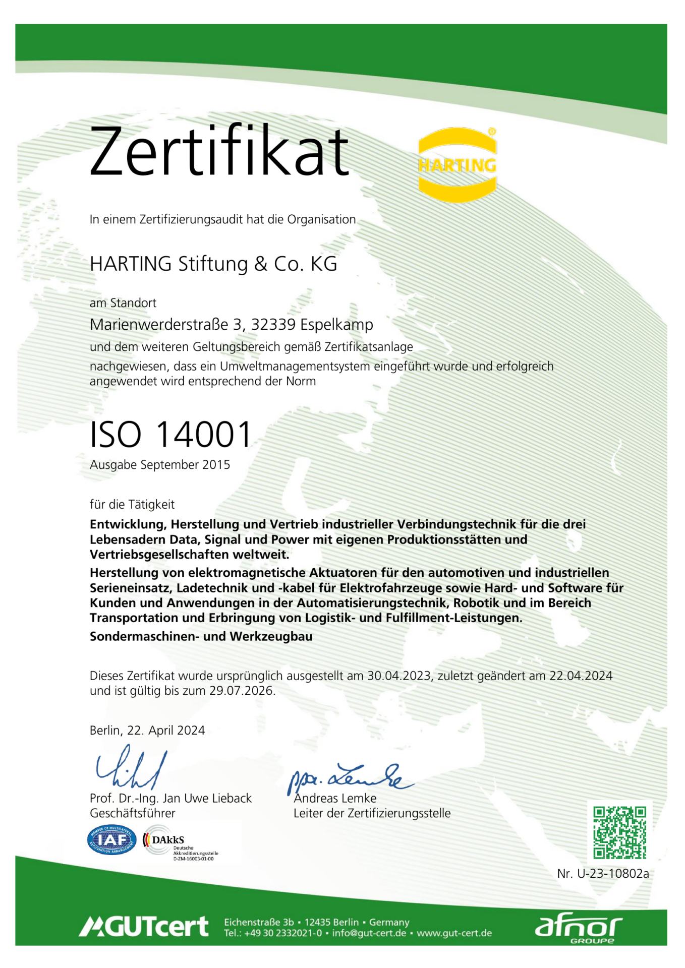 ISO 14001 Zertifikat